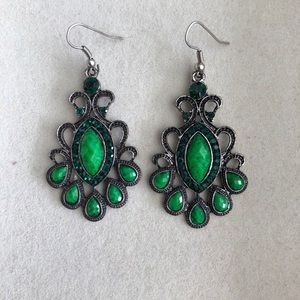 Antique Brass Green Earrings